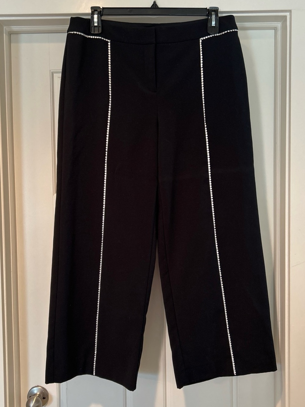 Alfani Black Wide-Leg Pants with White Scalloped Trim